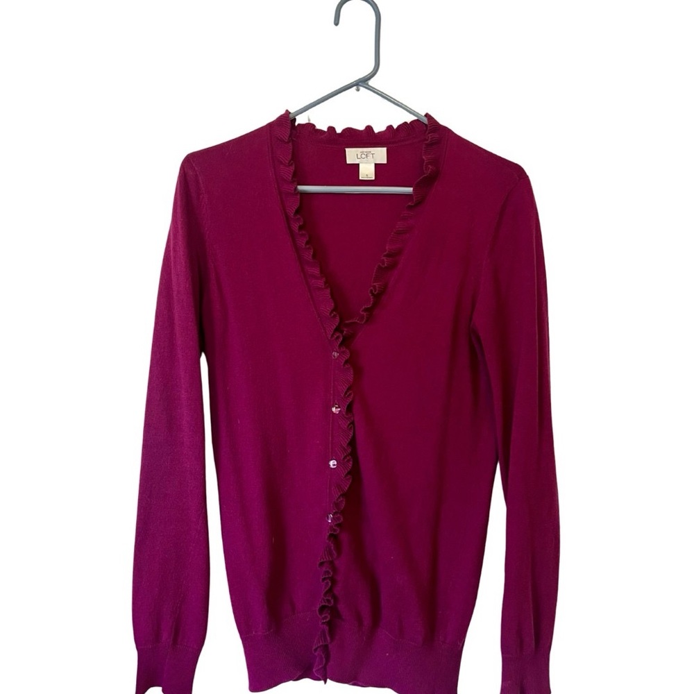 LOFT Ruffle-Trim Cardigan (LOT of 3; Magenta, Beige, and Cyan), Size: S